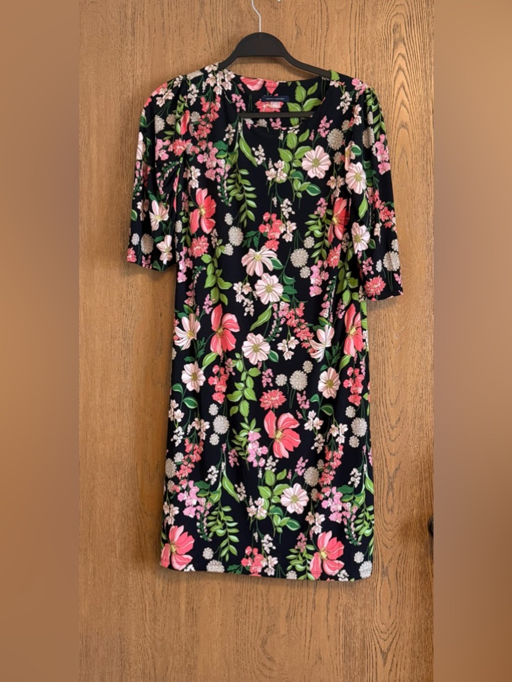 Tommy Hilfiger Navy Floral Dress with Pink & Green Blooms